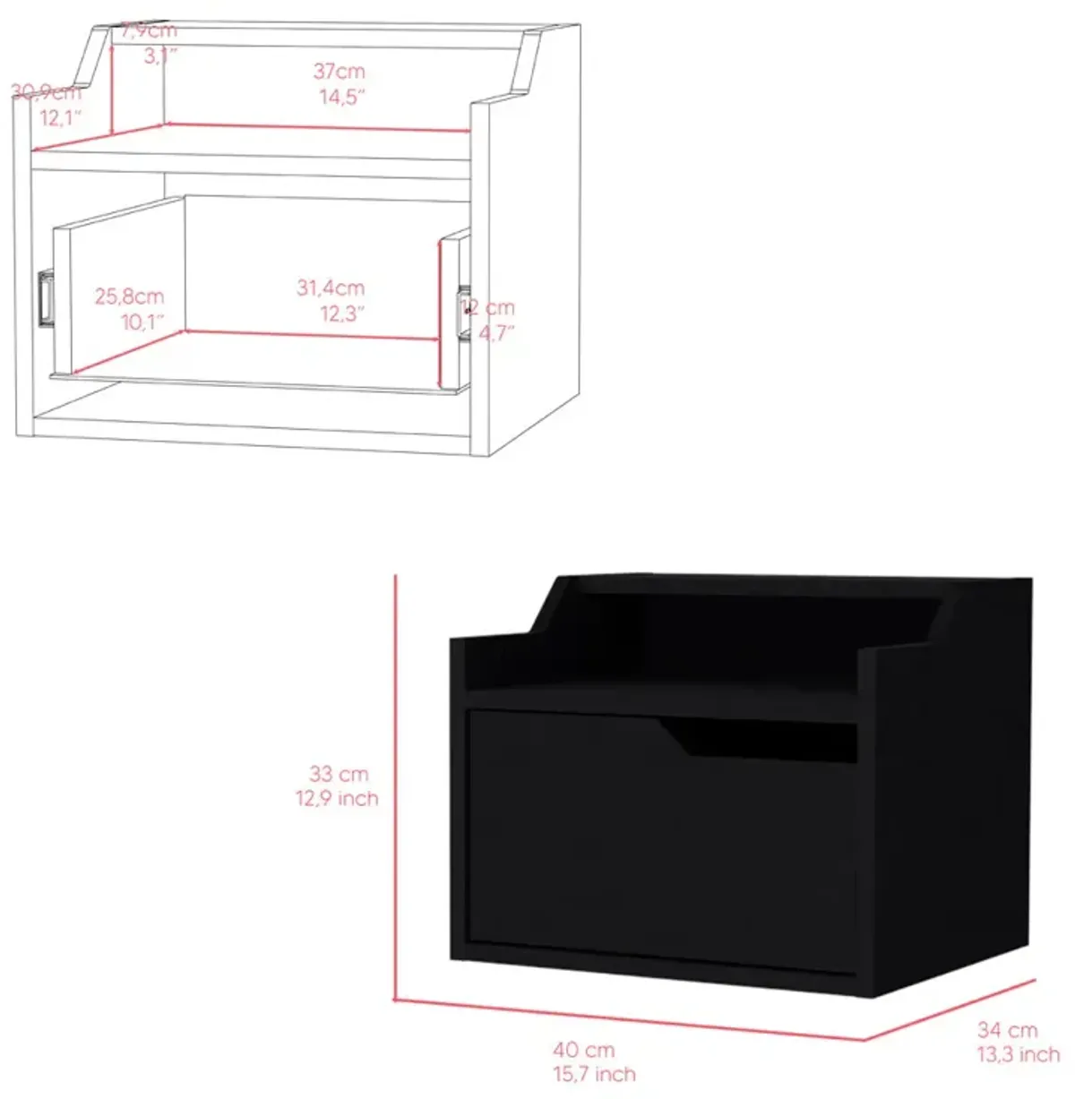 Floating Nightstand Chester, Bedroom, Black