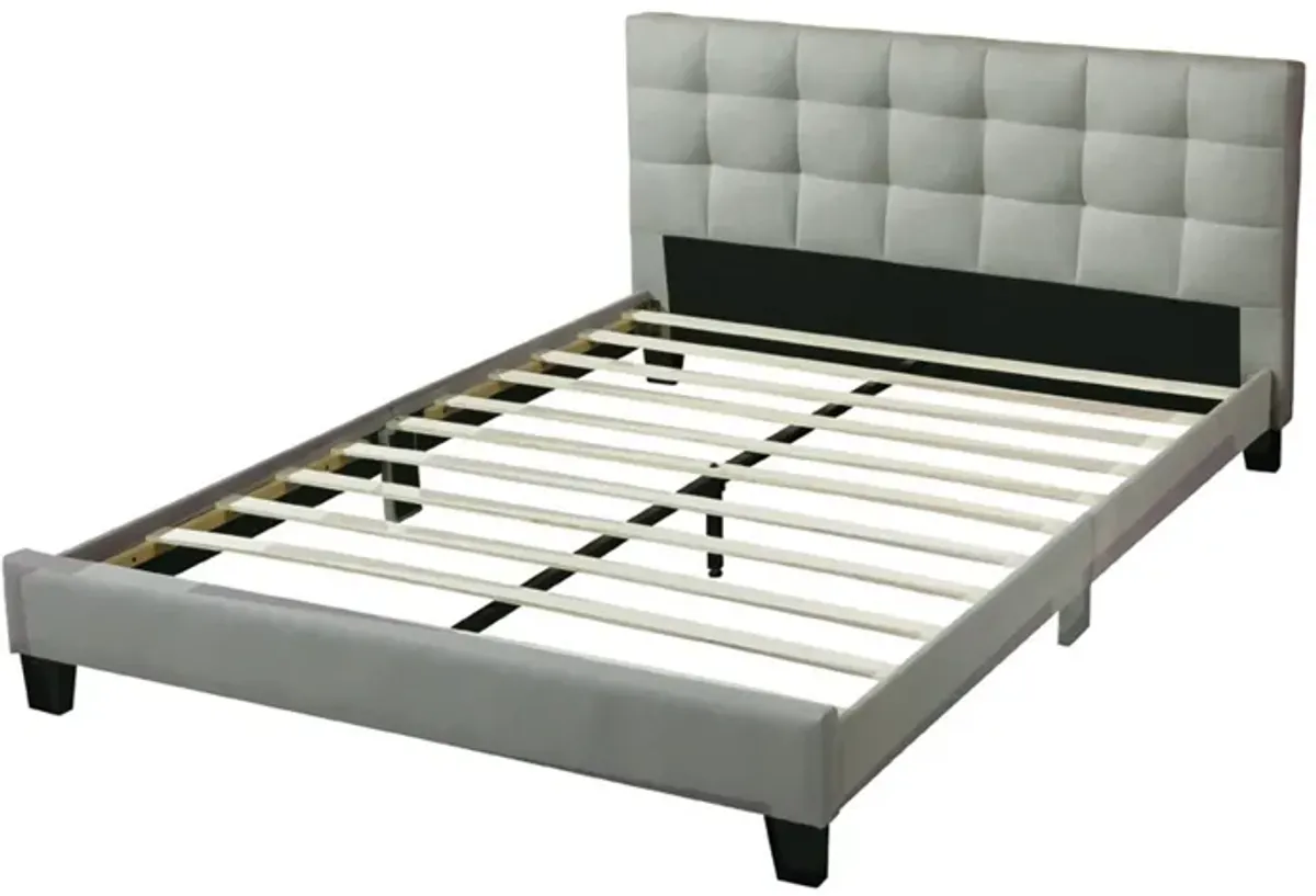 Dex Modern Platform California King Bed, Tufted Upholstery, Light Gray - Benzara