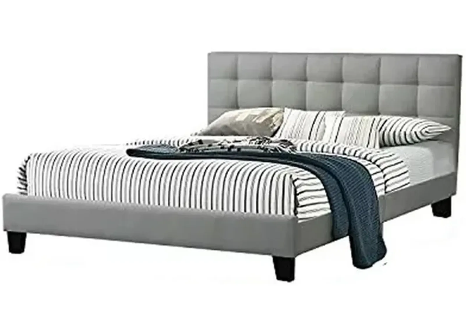 Dex Modern Platform California King Bed, Tufted Upholstery, Light Gray - Benzara