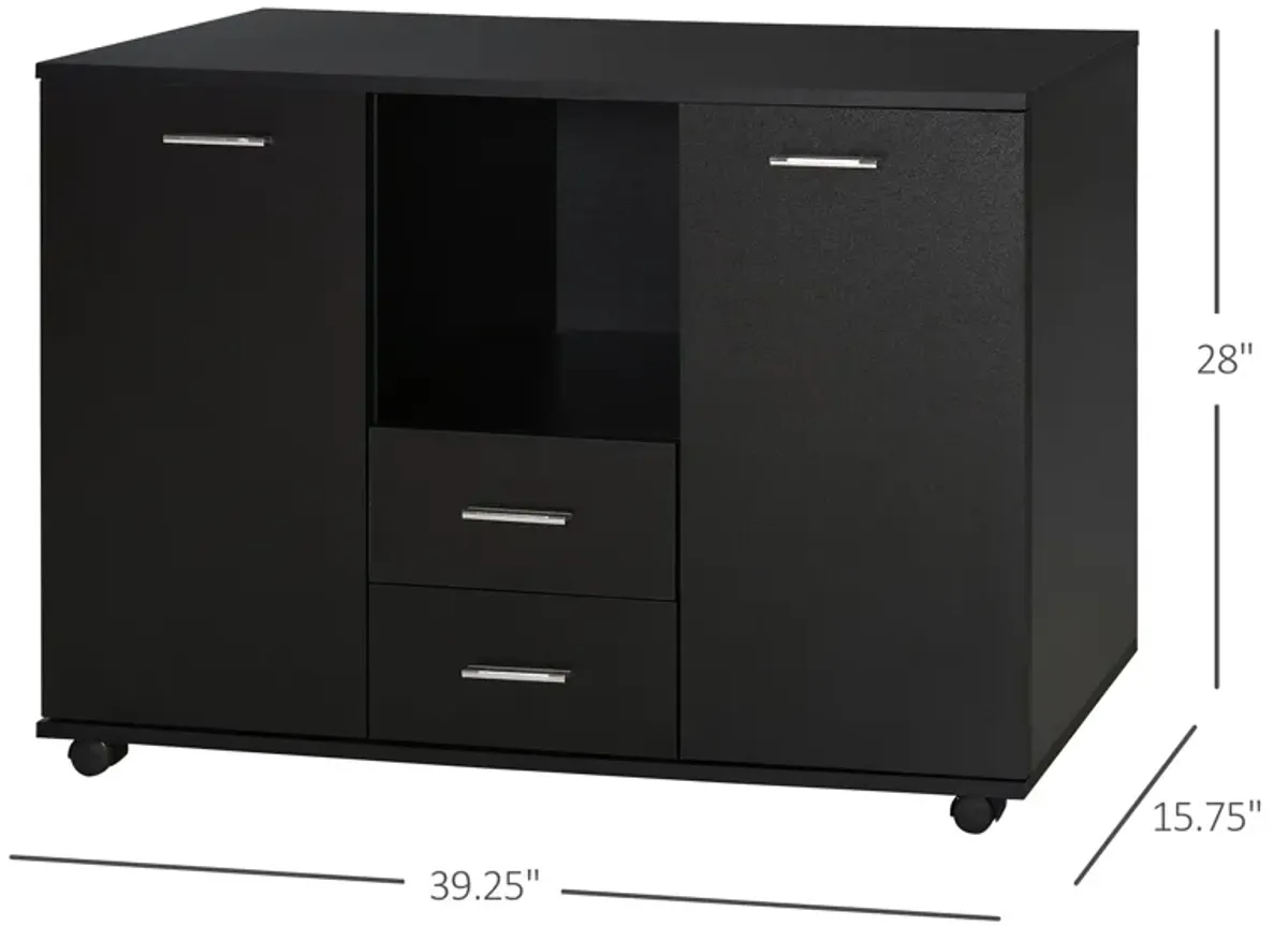 Black Office Storage: Multifunction Cabinet with Drawers and Shelves