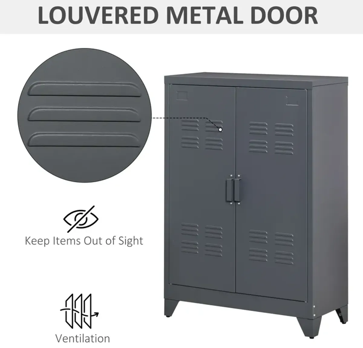 Gray Metal Organizer: Industrial 2-Tier Steel Cabinet for Home Office