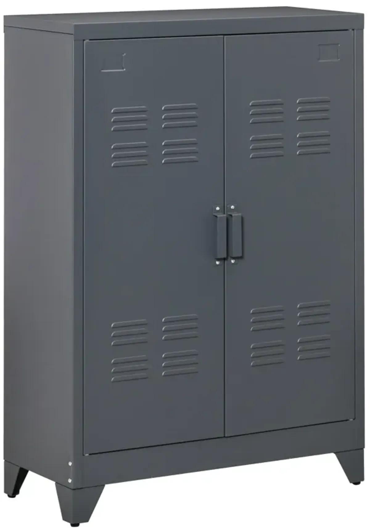 Gray Metal Organizer: Industrial 2-Tier Steel Cabinet for Home Office