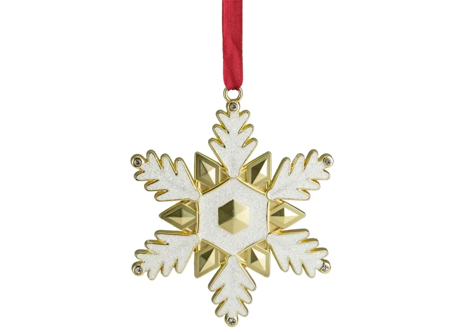 3.5" White Brass-Plated Snowflake Christmas Ornament with European Crystals