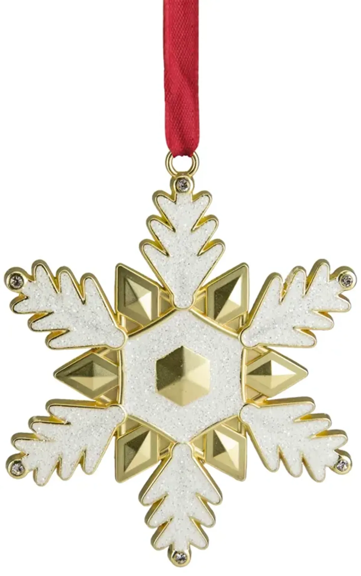 3.5" White Brass-Plated Snowflake Christmas Ornament with European Crystals