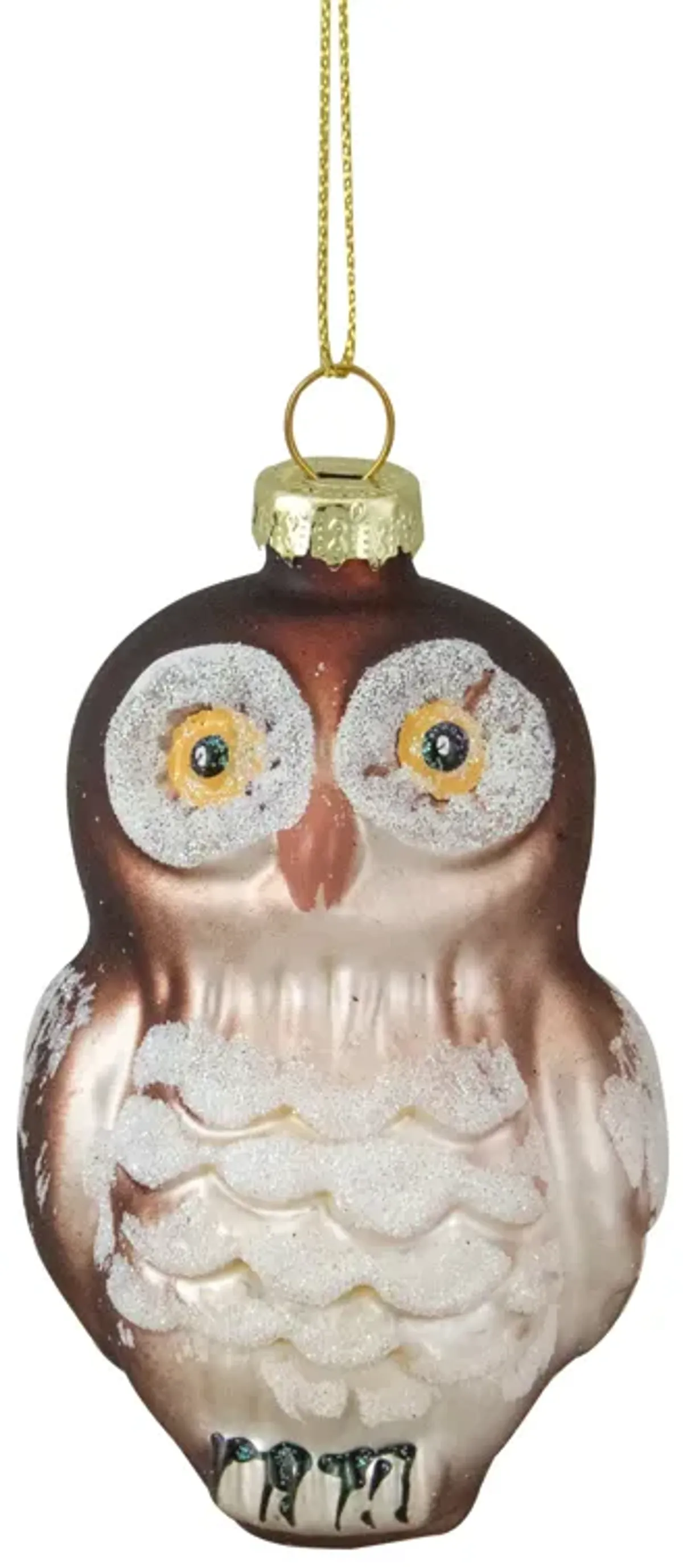 3.75" Brown and White Glass Owl Christmas Ornament