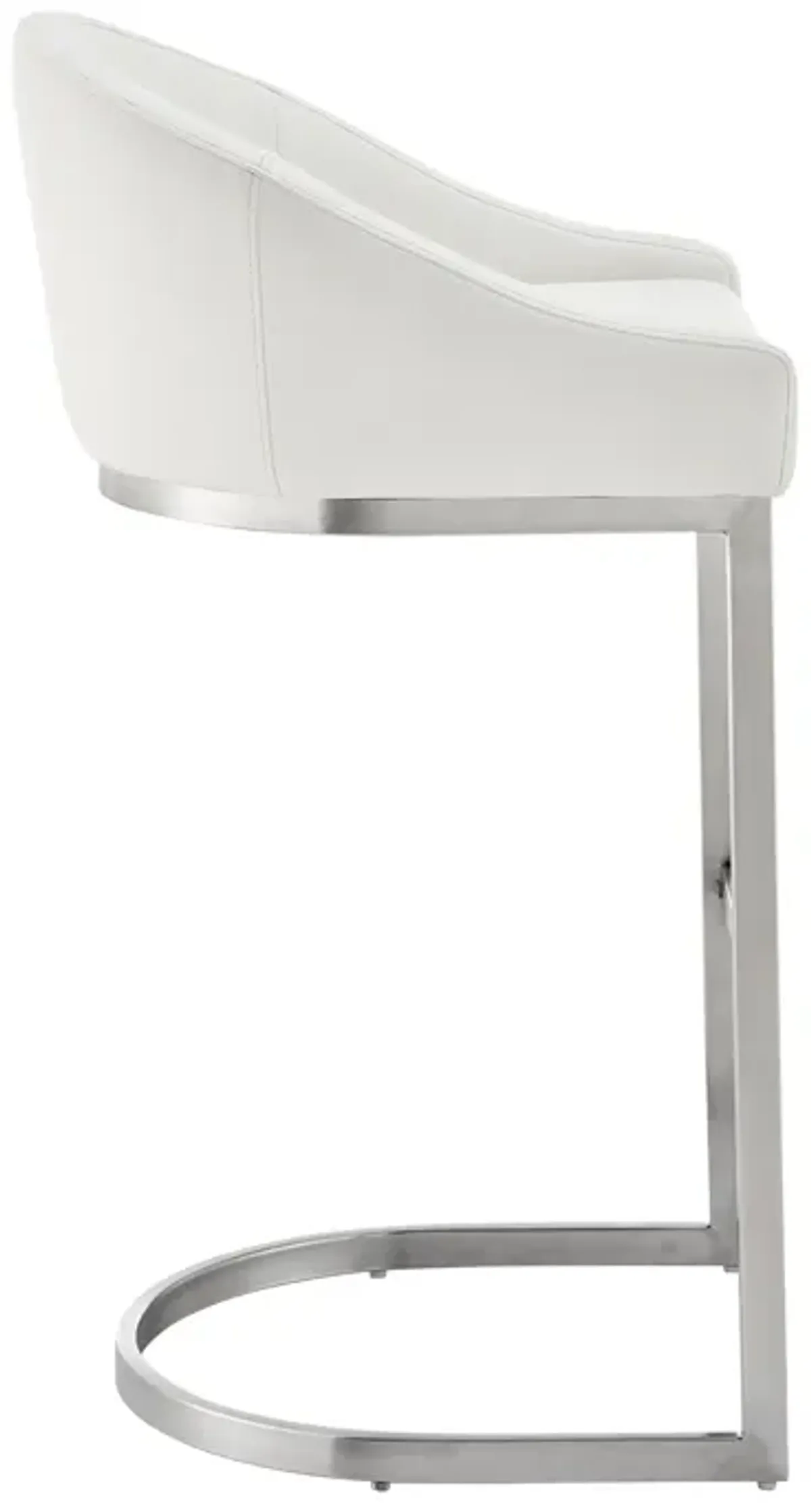 Lina 24 Inch Counter Stool Chair, Metal Cantilever Base, White Faux Leather - Benzara