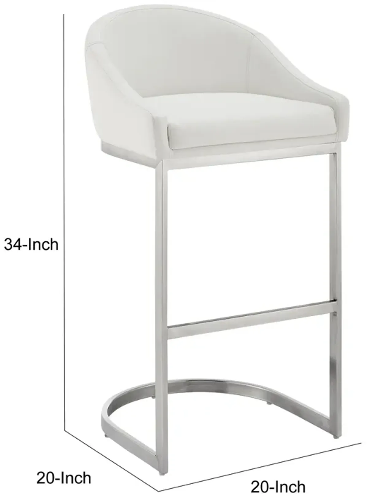 Lina 24 Inch Counter Stool Chair, Metal Cantilever Base, White Faux Leather - Benzara