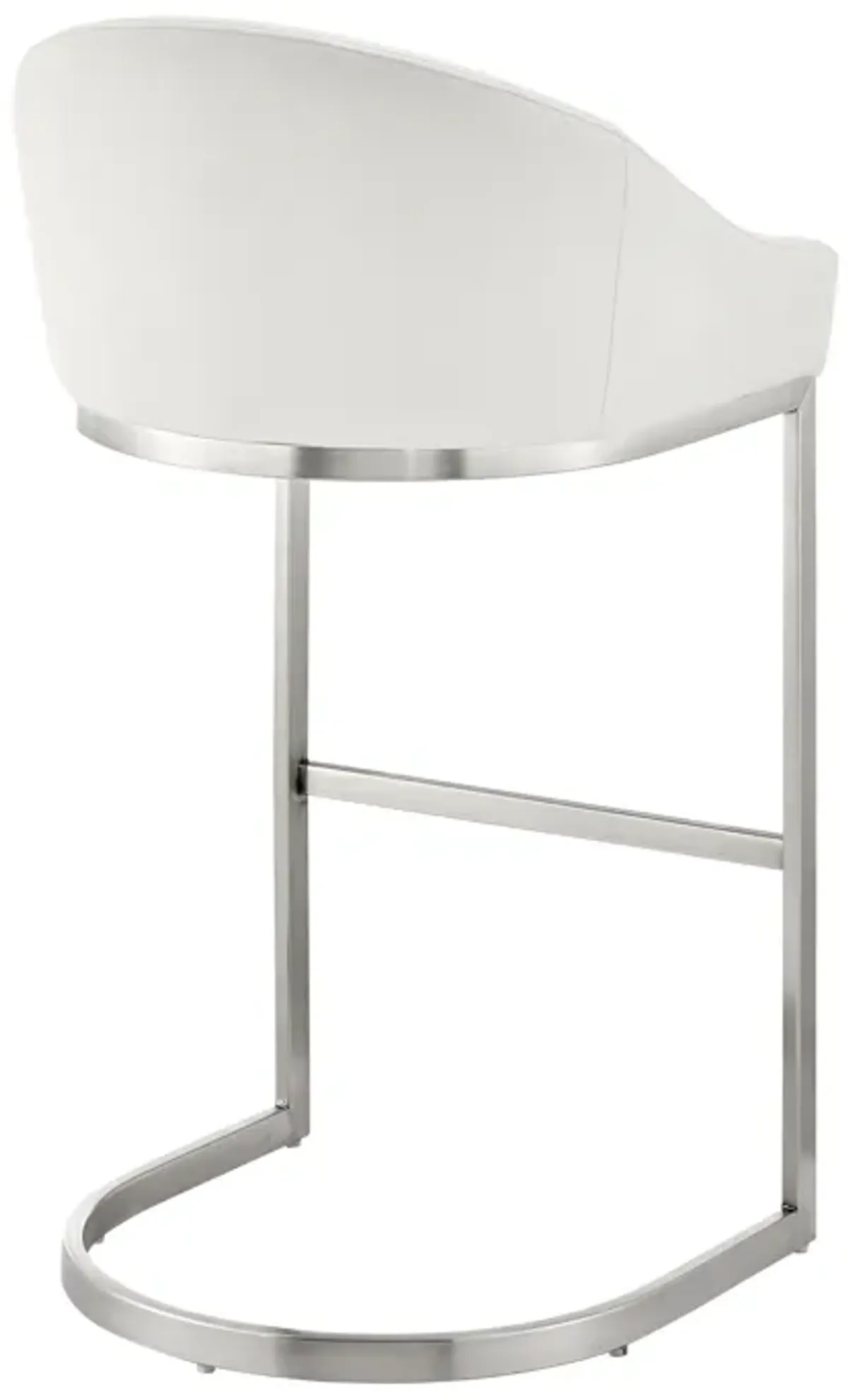 Lina 24 Inch Counter Stool Chair, Metal Cantilever Base, White Faux Leather - Benzara