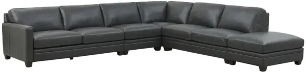 Naples Top Grain Leather 5-Piece L-Shape Sectional with Right End Ottoman