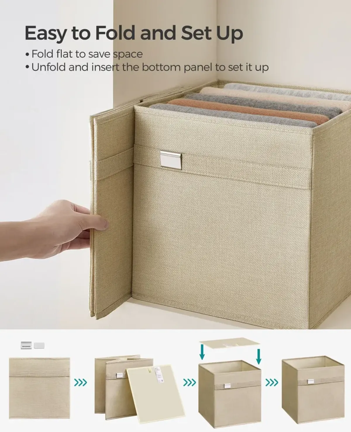 Set of 4 Storage Cubes with Double Handles for Easy Organization and Versatility