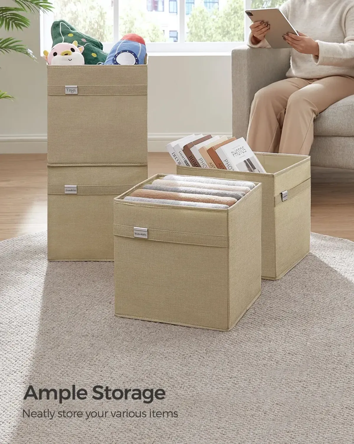 Set of 4 Storage Cubes with Double Handles for Easy Organization and Versatility