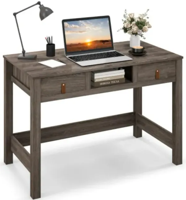 Hivvago Mid-century Computer Desk with 2 Drawers and Cubby