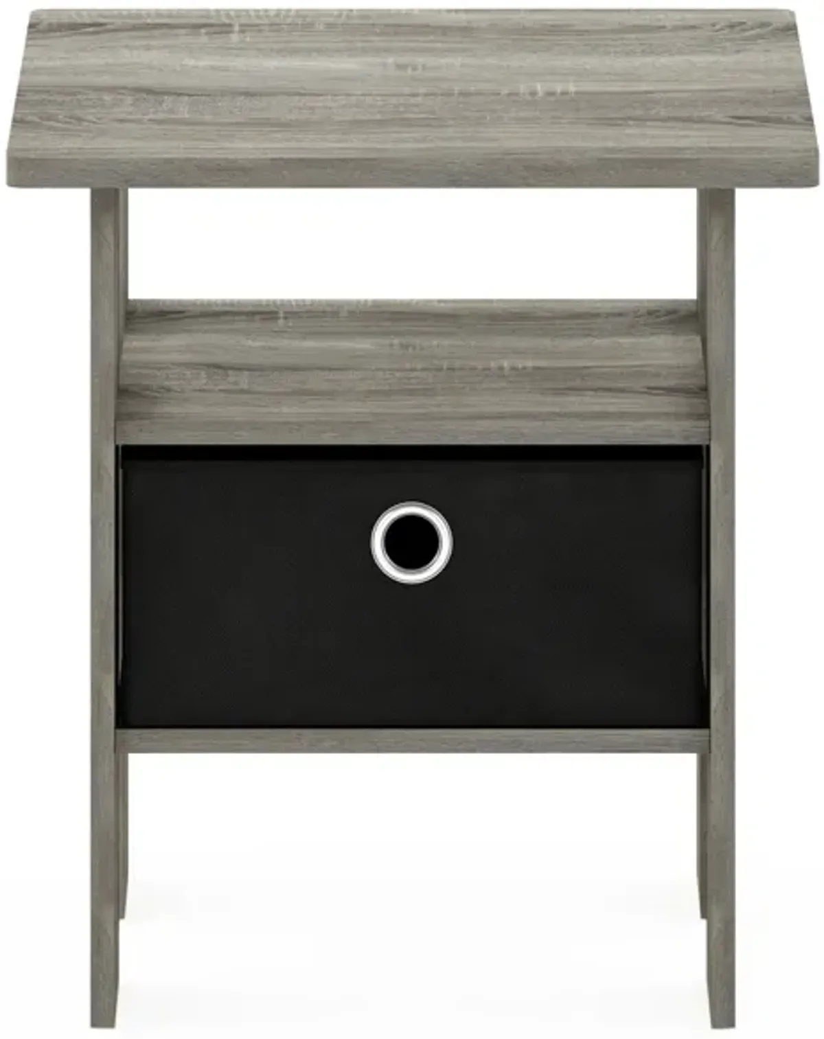 Furinno Andrey End Table / Side Table / Night Stand / Bedside Table with Bin Drawer, French Oak Grey/Black