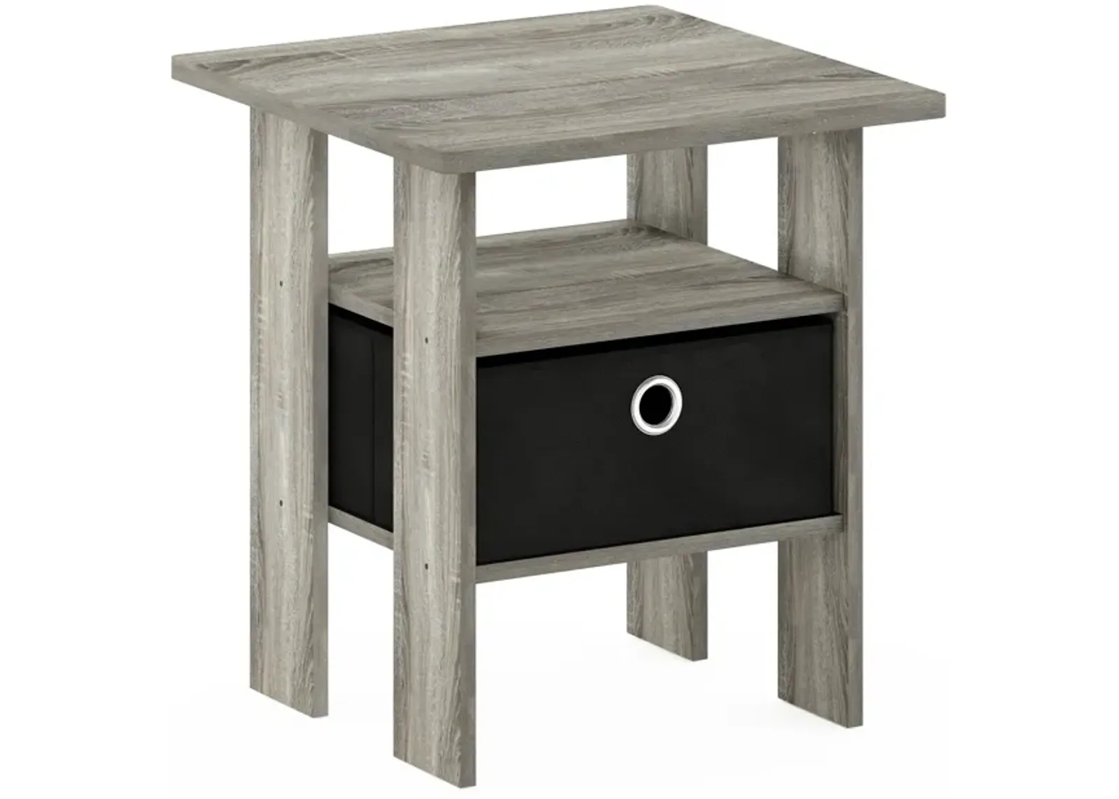 Furinno Andrey End Table / Side Table / Night Stand / Bedside Table with Bin Drawer, French Oak Grey/Black