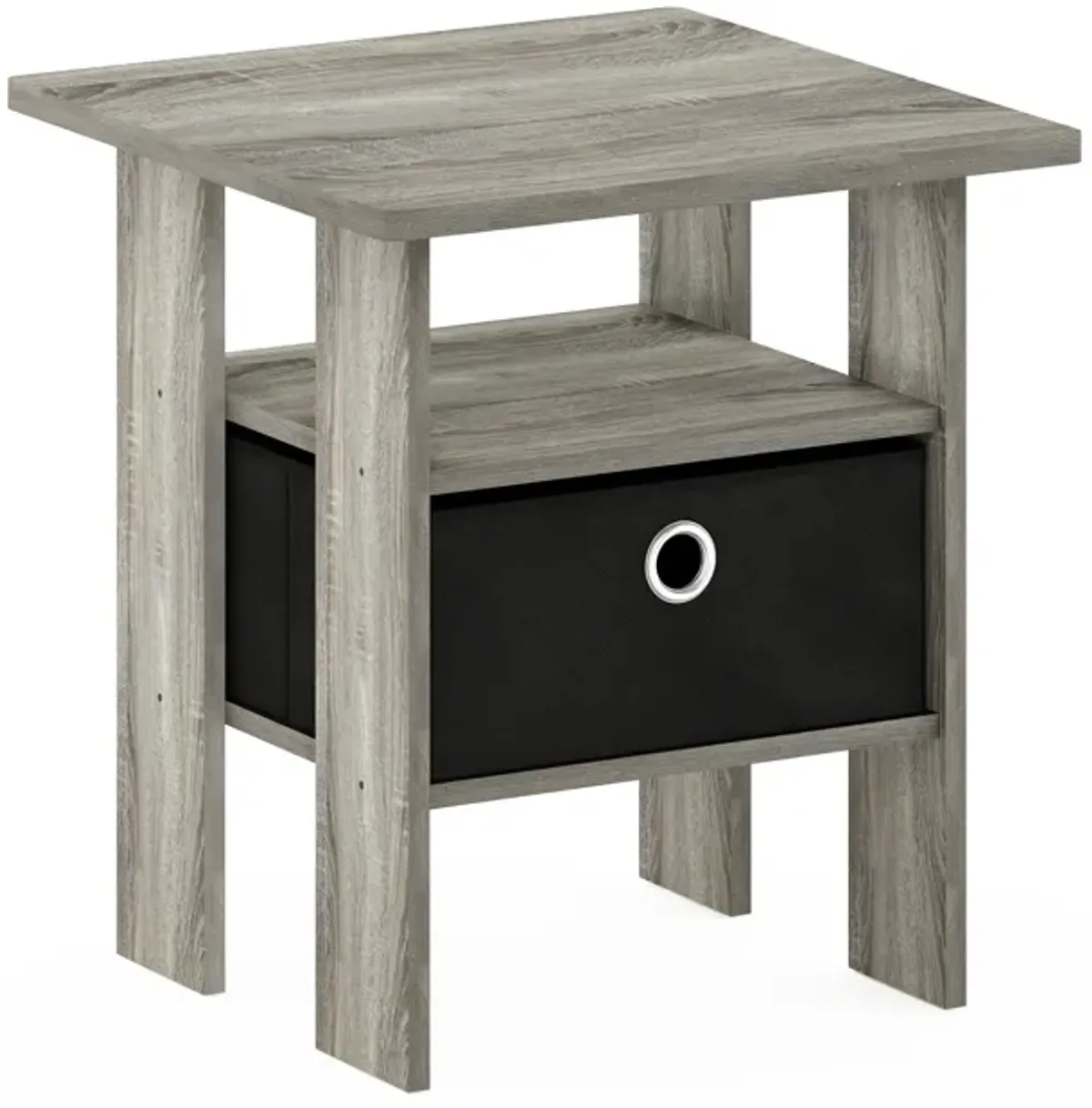 Furinno Andrey End Table / Side Table / Night Stand / Bedside Table with Bin Drawer, French Oak Grey/Black