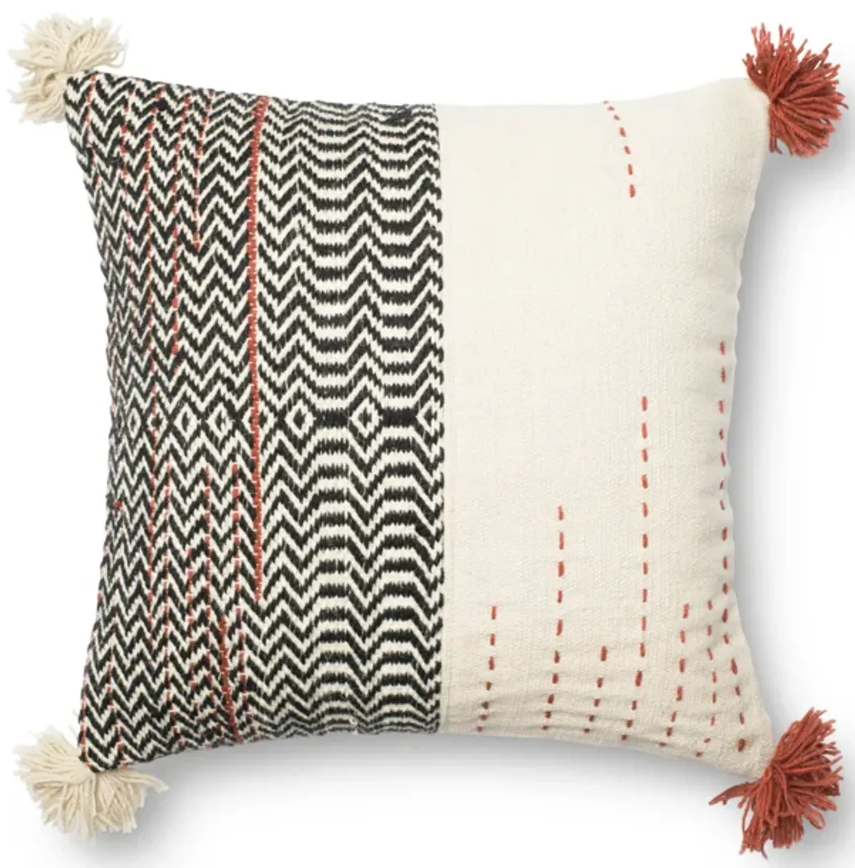 P0227 Black/Ivory 22"x22" Down Pillow