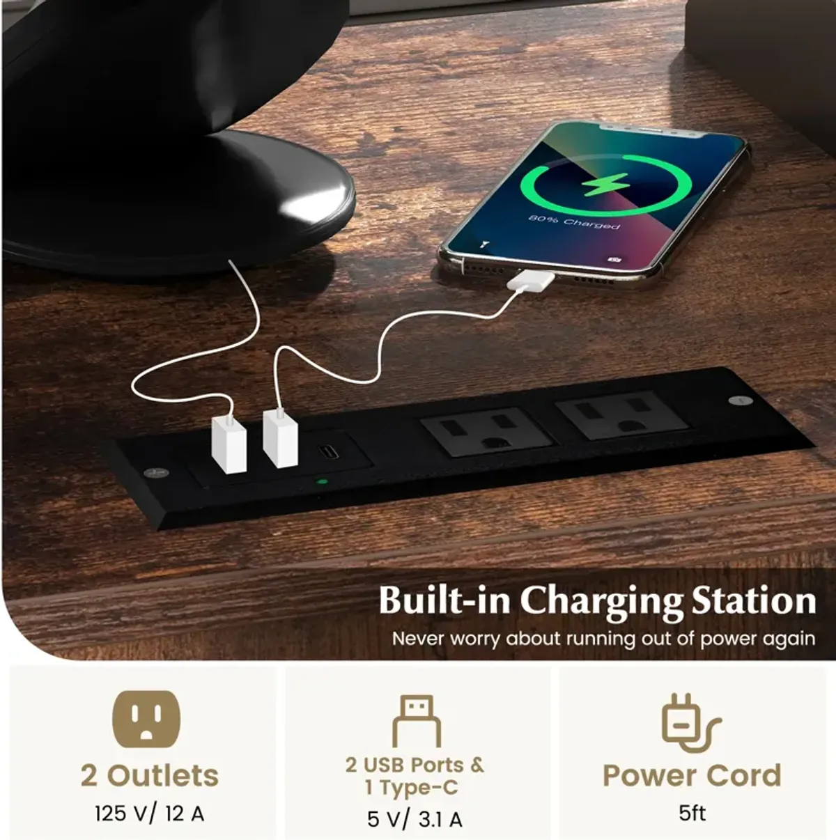 File Cabinet on Wheels with Charging Station and Cable Management Hole