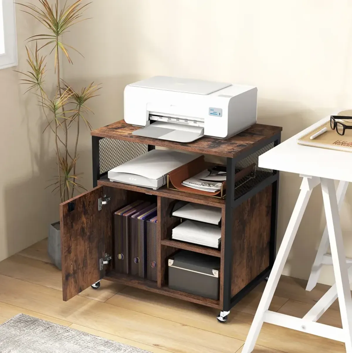 File Cabinet on Wheels with Charging Station and Cable Management Hole