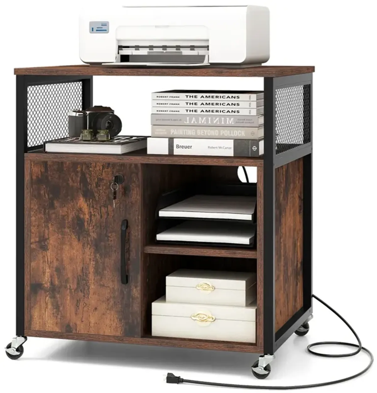 File Cabinet on Wheels with Charging Station and Cable Management Hole