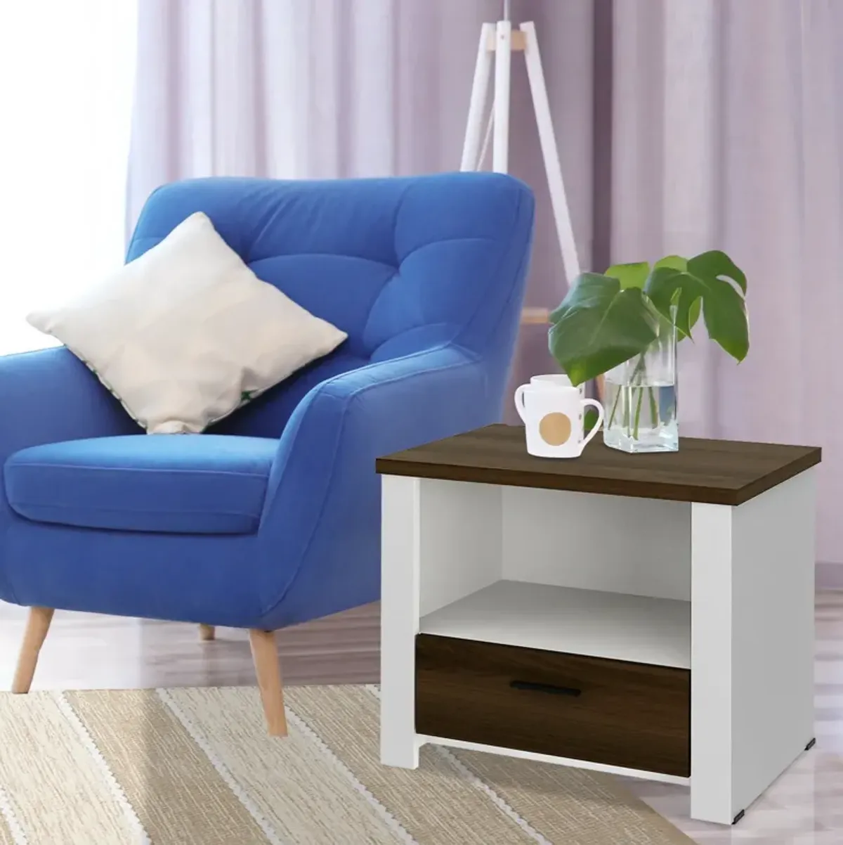 Accent Nightstand with Drawer and Open Shelf