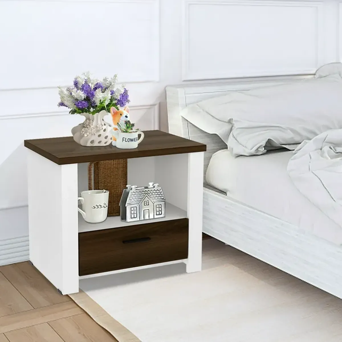 Accent Nightstand with Drawer and Open Shelf