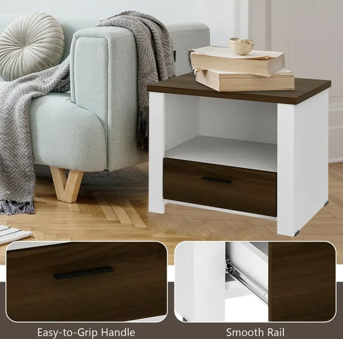 Accent Nightstand with Drawer and Open Shelf