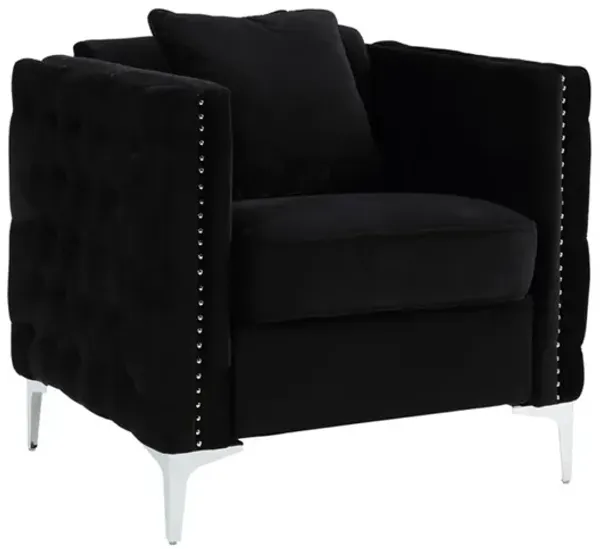 Velvet Chair with 1 Pillow in Black