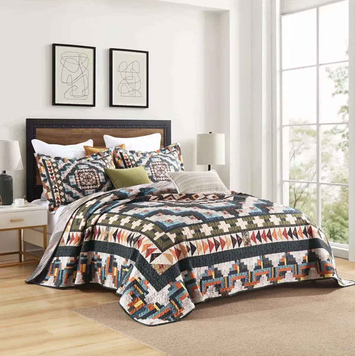 Marcielo Southwestern Geometry Lightweight Quilt Bedspread Set King