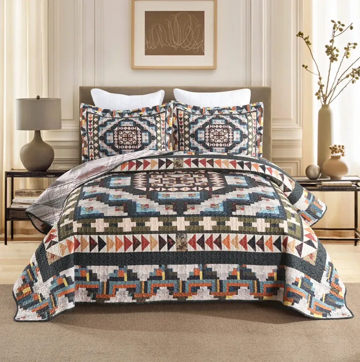 Marcielo Southwestern Geometry Lightweight Quilt Bedspread Set King