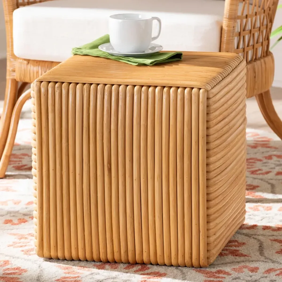 Bali & Pari Karina Bohemian Light Honey Rattan Footstool