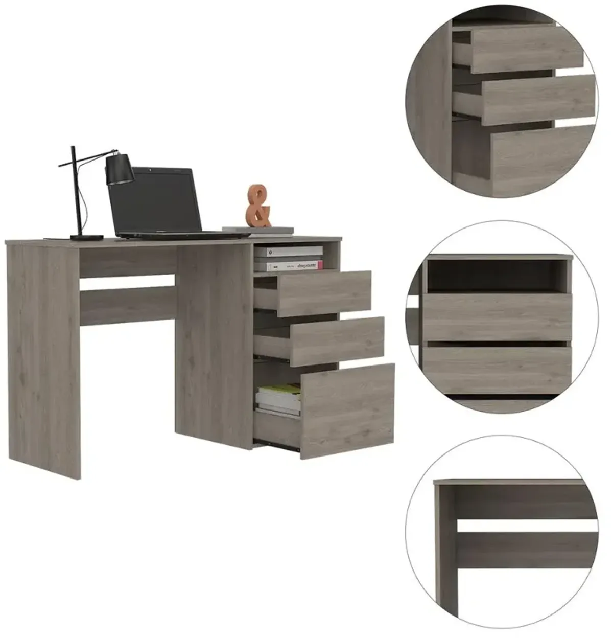 Kenai 3 Drawers Computer Desk Light Grey