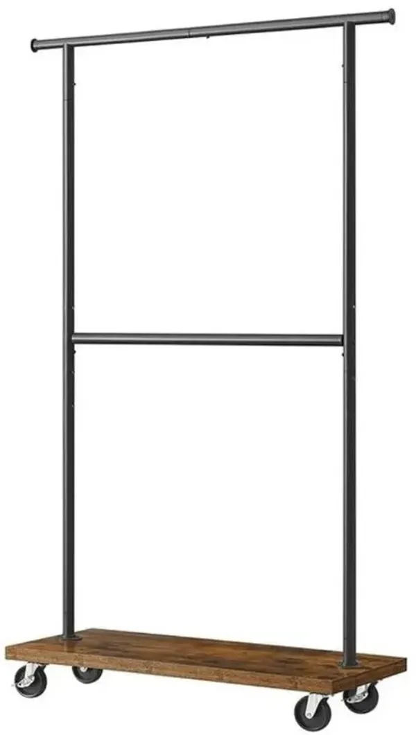 Hivvago Industrial Style Clothing Garment Rack Double Clothes Hanging Bar on Wheels
