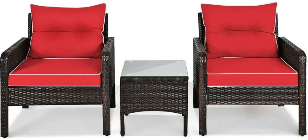 3 Pieces Outdoor Patio Rattan Conversation Set with Seat Cushions