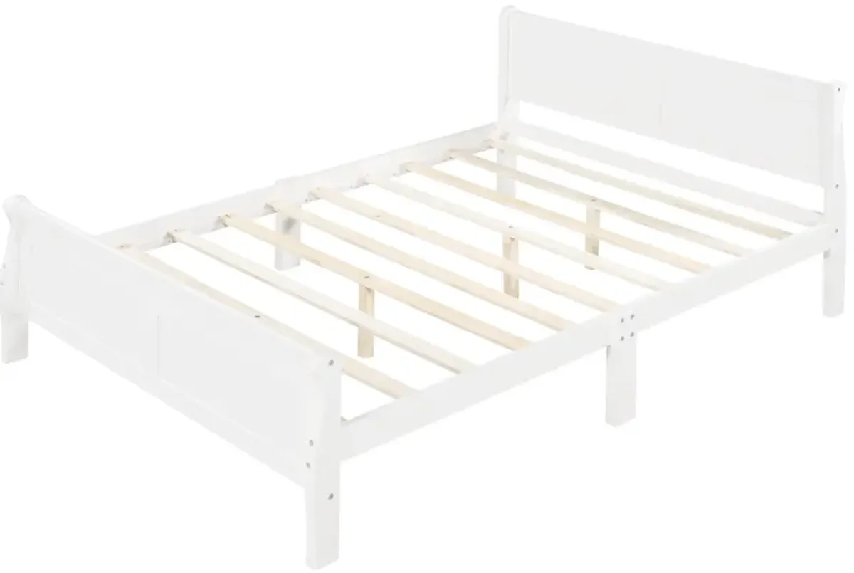 Queen Size Wood Platform Bed with Headboard and Wooden Slat Support