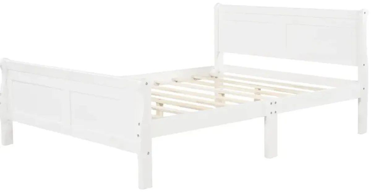 Queen Size Wood Platform Bed with Headboard and Wooden Slat Support