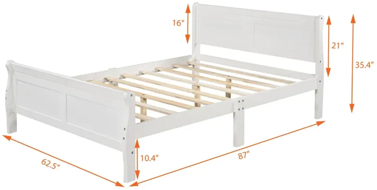 Queen Size Wood Platform Bed with Headboard and Wooden Slat Support