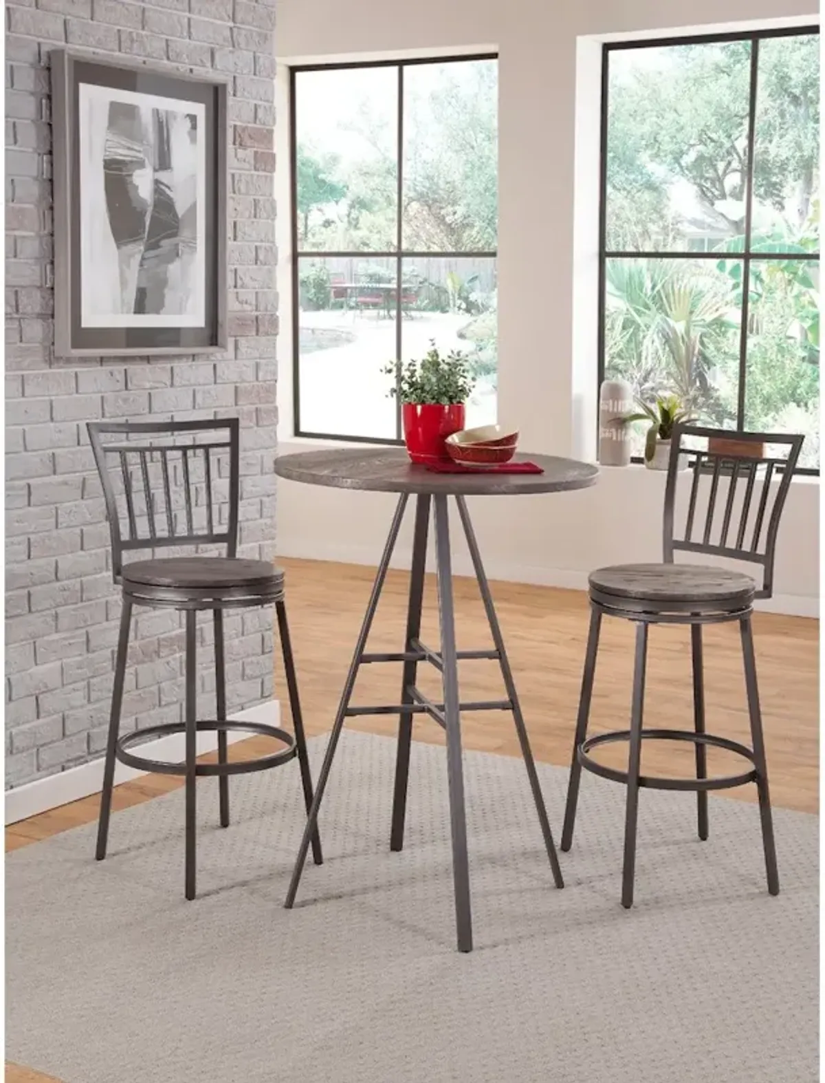 American Woodcrafters Stockton 25 Metal Swivel Stool - Slate Grey - Grey Oak Seat