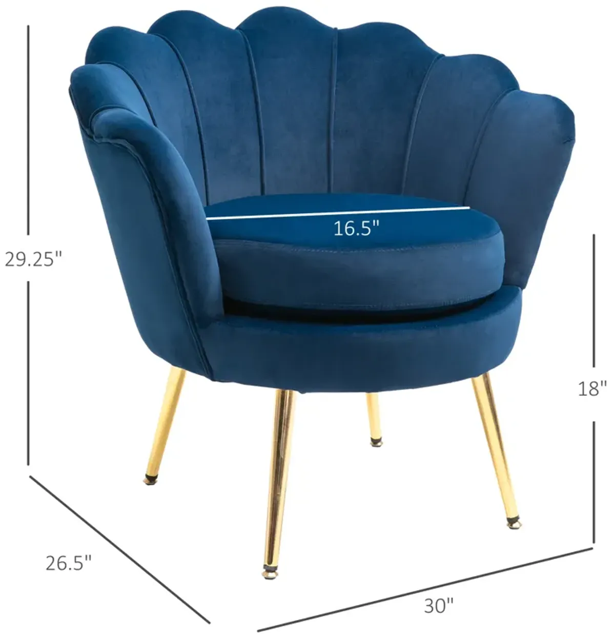 HOMCOM Elegant Velvet Fabric Accent Chair/Leisure Club Chair with Gold Metal Legs for Living Room, Blue