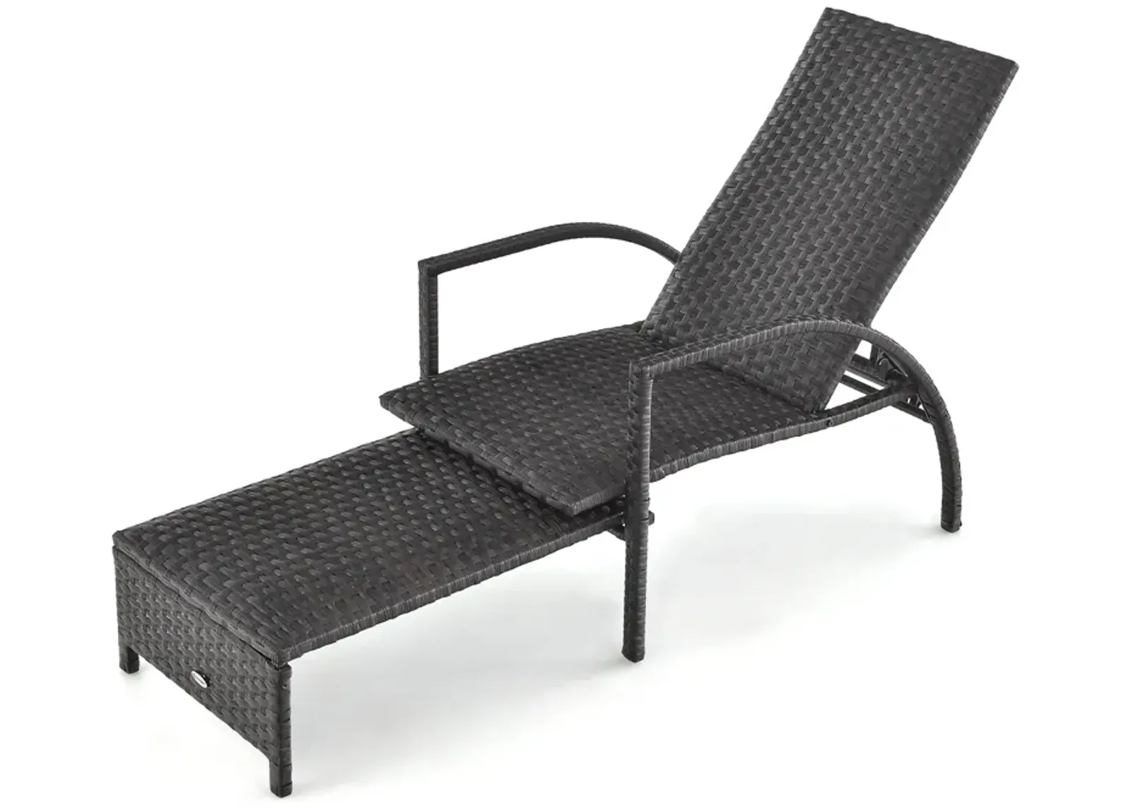 Patio Chaise Lounge Outdoor Rattan Lounge Chair with Retractable Ottoman