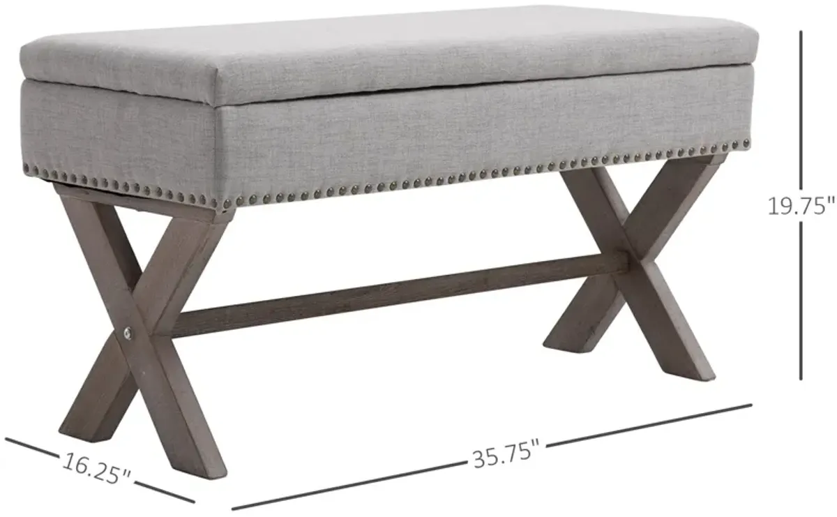 Grey Entryway Comfort: Upholstered Storage Ottoman Bench