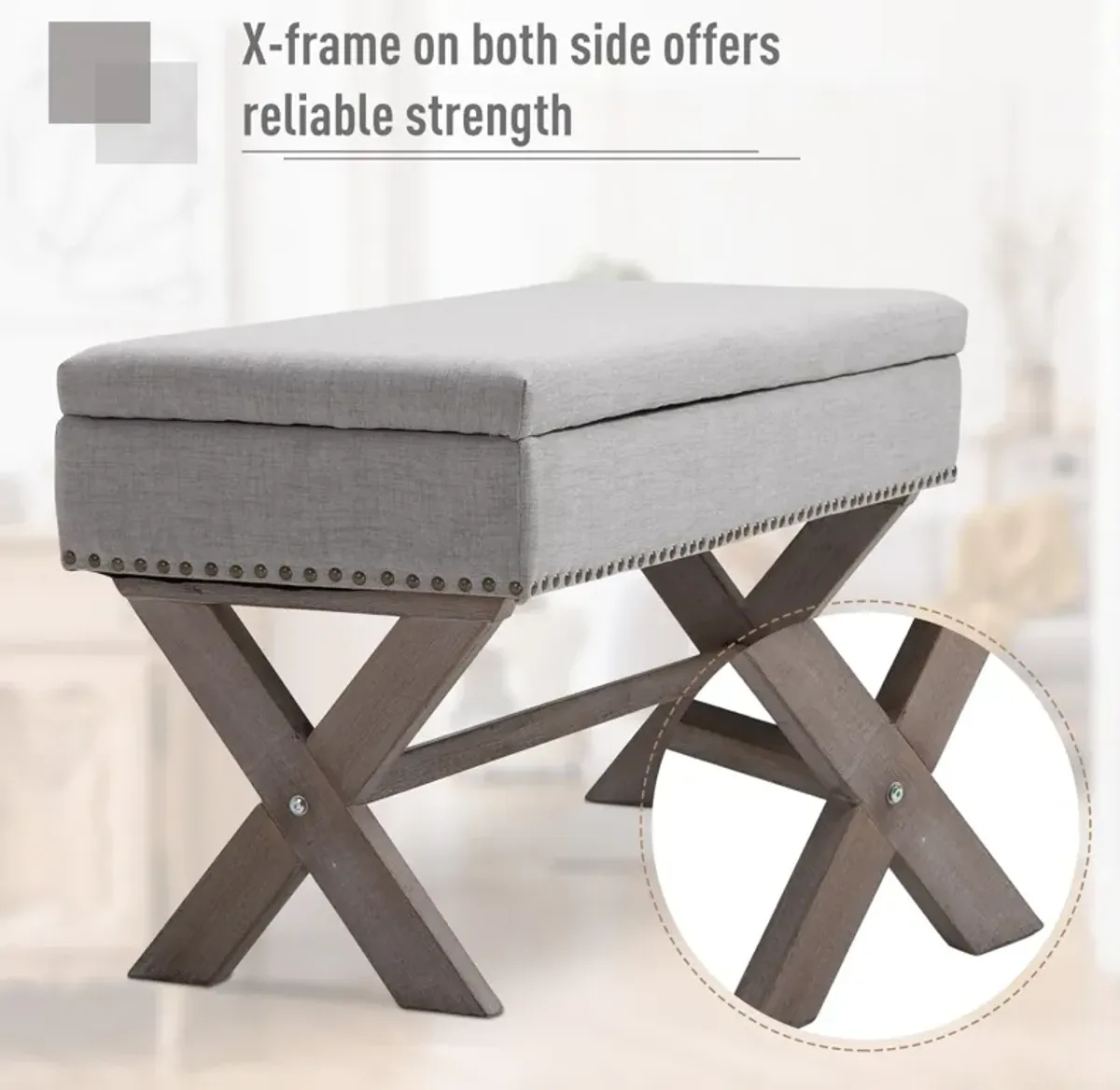 Grey Entryway Comfort: Upholstered Storage Ottoman Bench