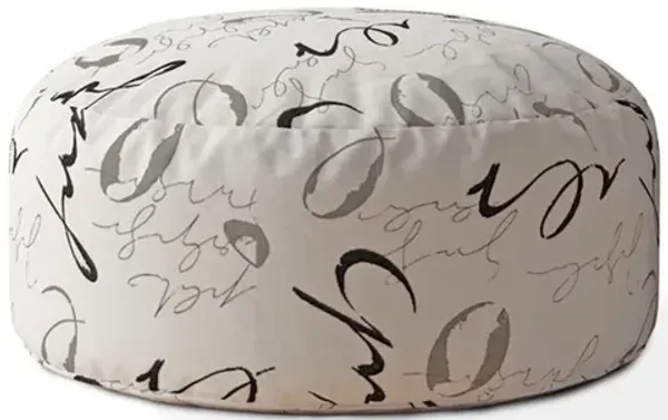 Hivvago 24" Black And Grey 100% Polyester Round Abstract Pouf Ottoman