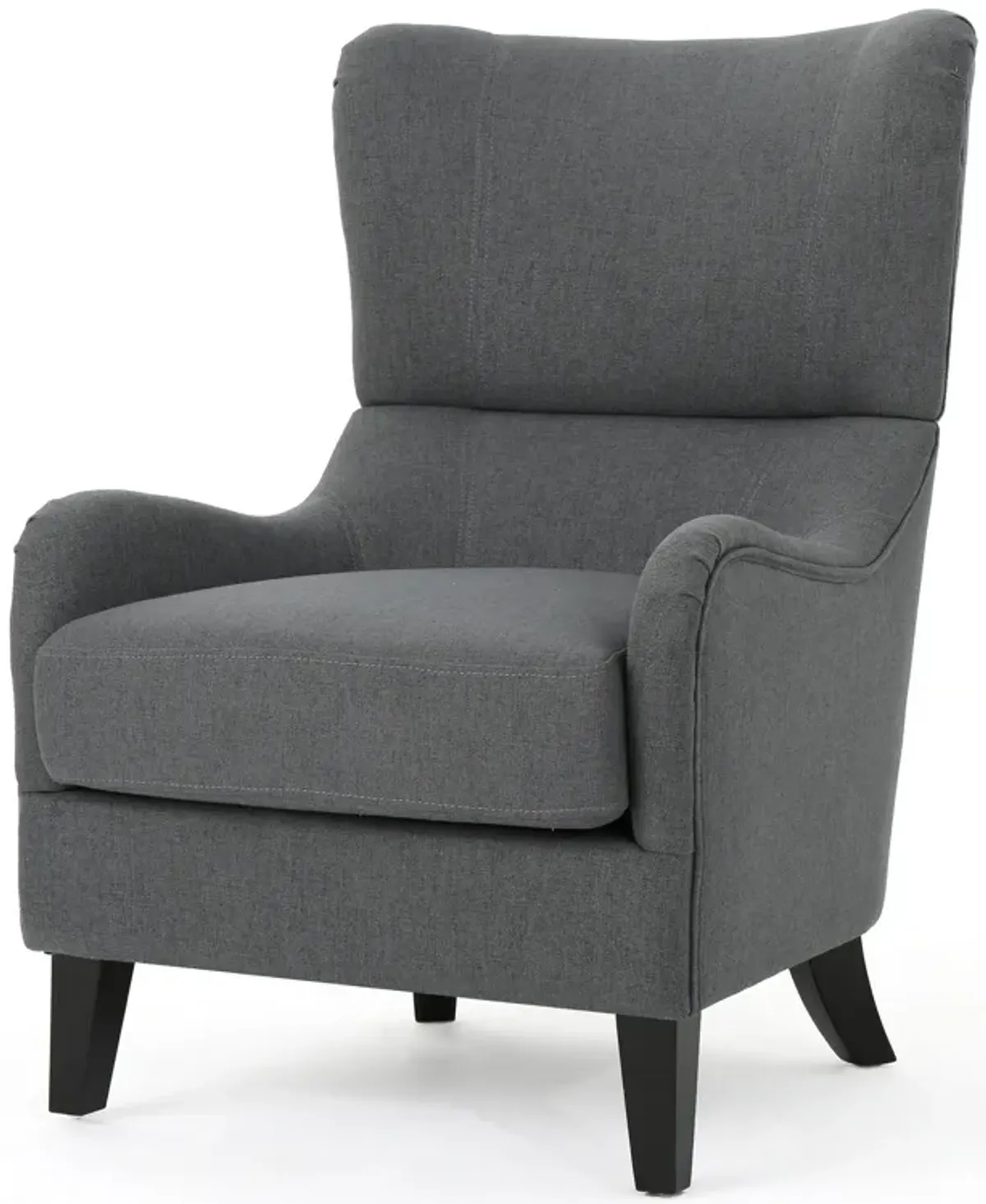 Dane Accent Club Chair, Gray Fabric, Wingback, Box Seat, Scoop Arms