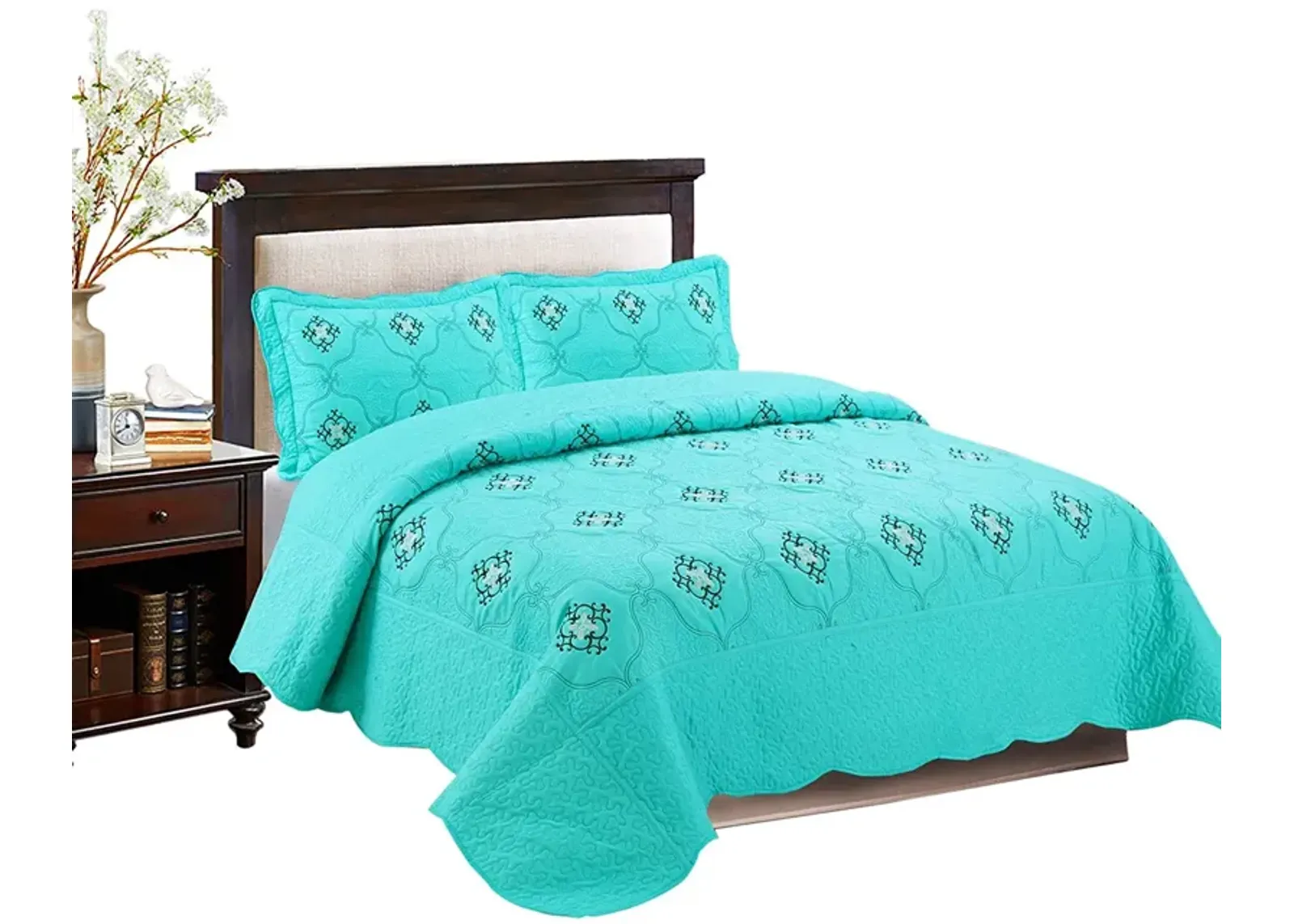 MarCielo 3 Piece Quilted Embroidery Quilts Bedspreads Set Emma