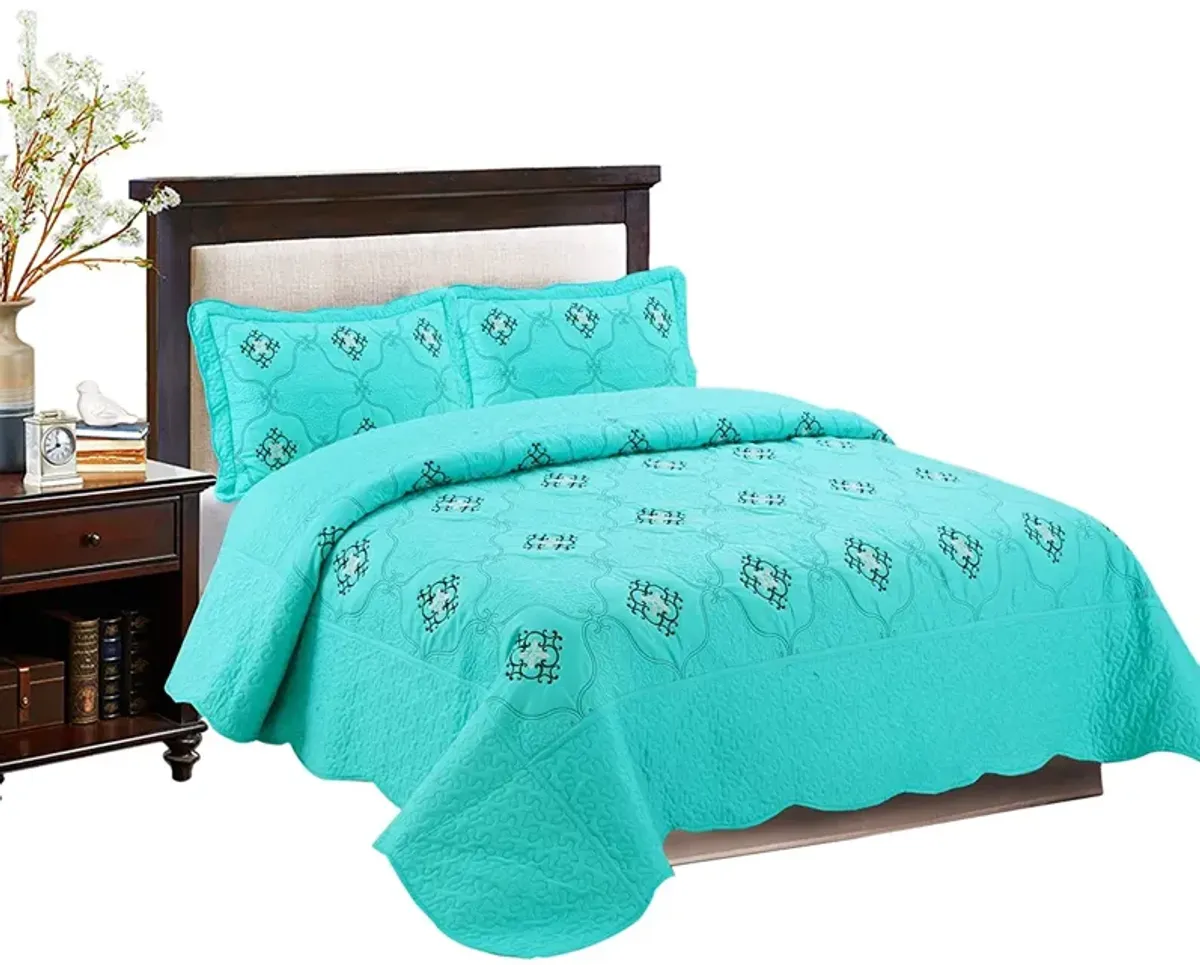 MarCielo 3 Piece Quilted Embroidery Quilts Bedspreads Set Emma