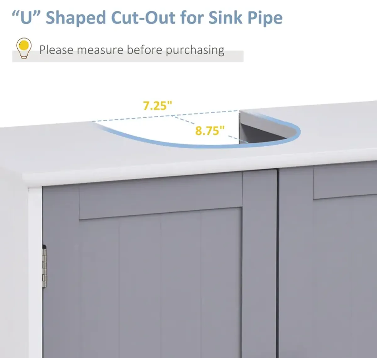 White/Grey Sink Cabinet: U-Shape Under-Sink Bathroom Storage