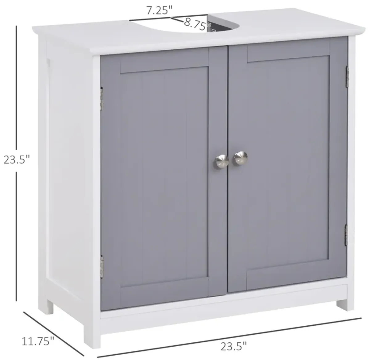 White/Grey Sink Cabinet: U-Shape Under-Sink Bathroom Storage