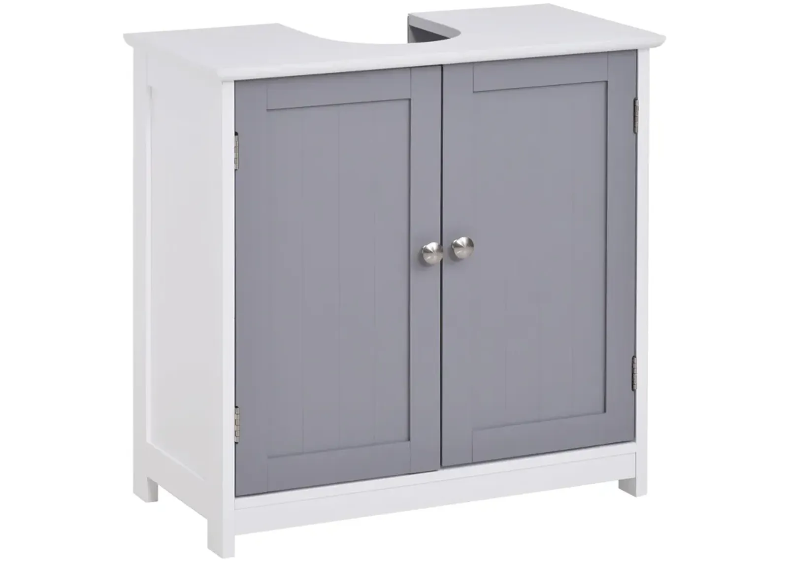 White/Grey Sink Cabinet: U-Shape Under-Sink Bathroom Storage