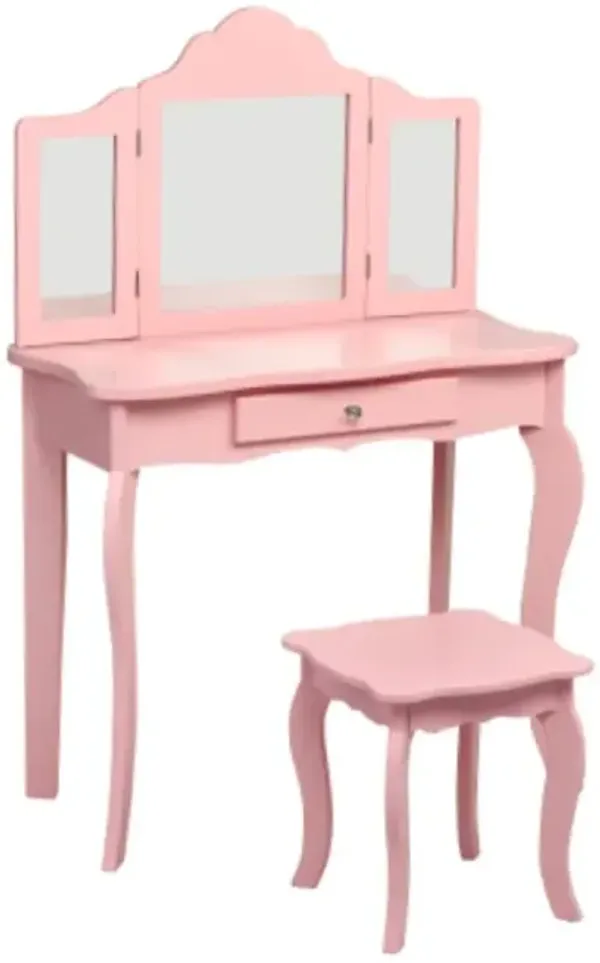 Hivvago Kids Makeup Dressing Mirror Vanity Table Stool Set-Pink
