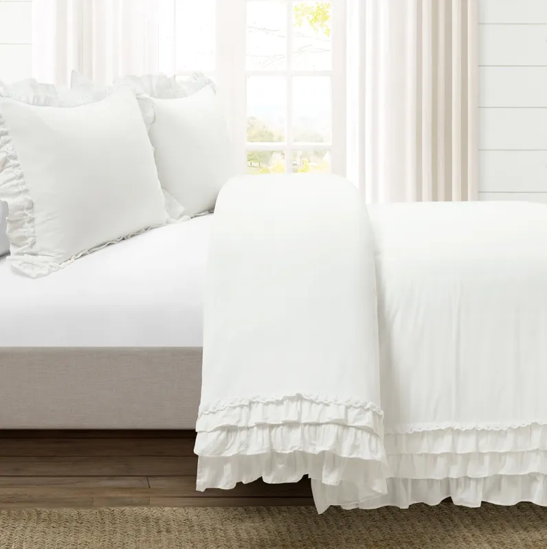 Ella Ruffle Lace 100% Cotton Duvet Cover  3Pc Set